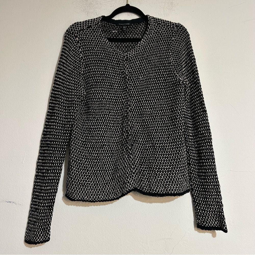 Eileen Fisher Organic Linen Snap Front Knit Cardigan Sweater Size Medium